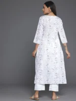 Off White Printed Cotton Straight Kurta - Image 4