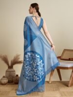 Women Blue Art Silk Woven Saree with Unstitched Blouse - Image 4