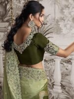Women's Jacquard Silk Embroidery border work Saree with Heavy work Unstitch Blouse Piece - Image 2