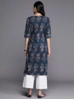 Blue Printed Cotton Straight Kurta - Image 4